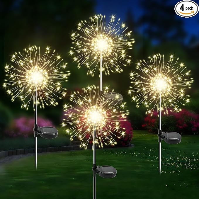 Solar Garden Lights Outdoor, 4 Pack 120 LED Twinkling Firework Lights Decorative by Unknown