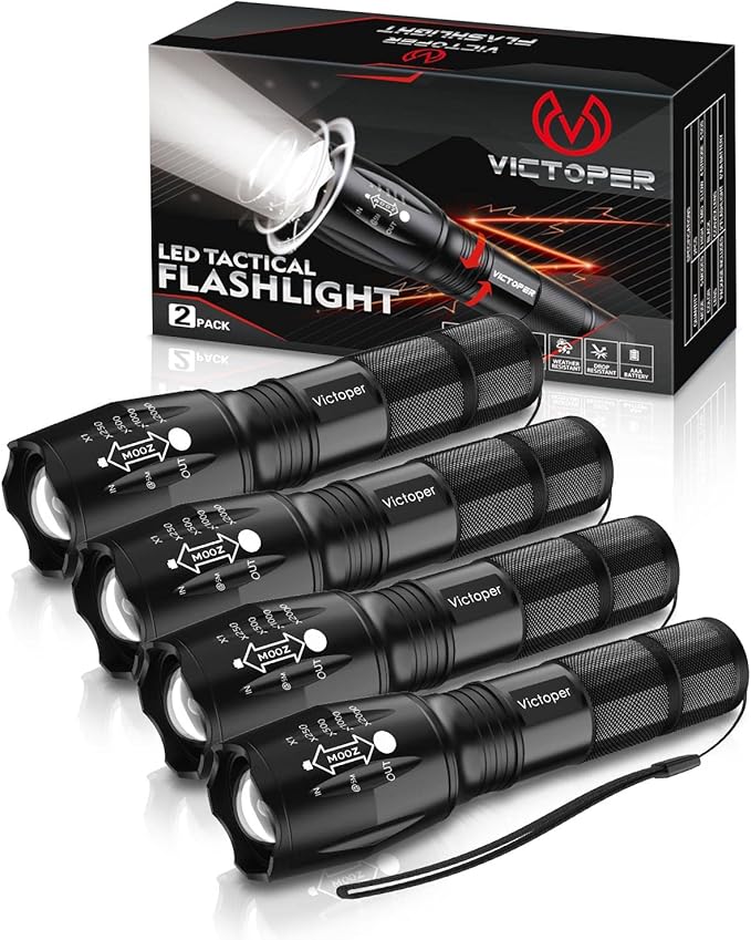 Victoper LED Flashlight 4 Pack, Bright 2000 Lumens Tactical Flashlights High by Victoper