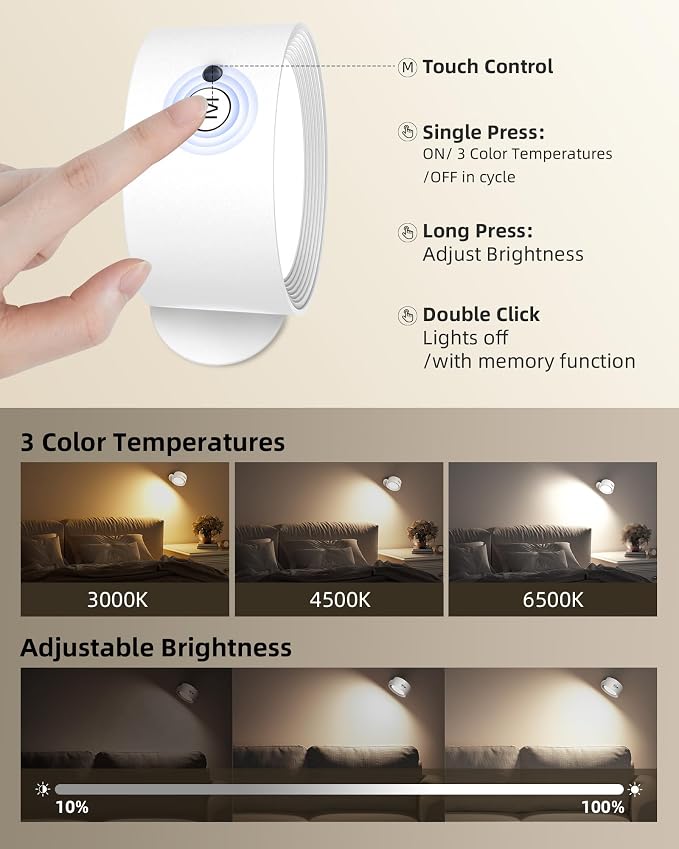 LED Wall Mounted Lights, Rechargeable Wall Sconces - Image 5