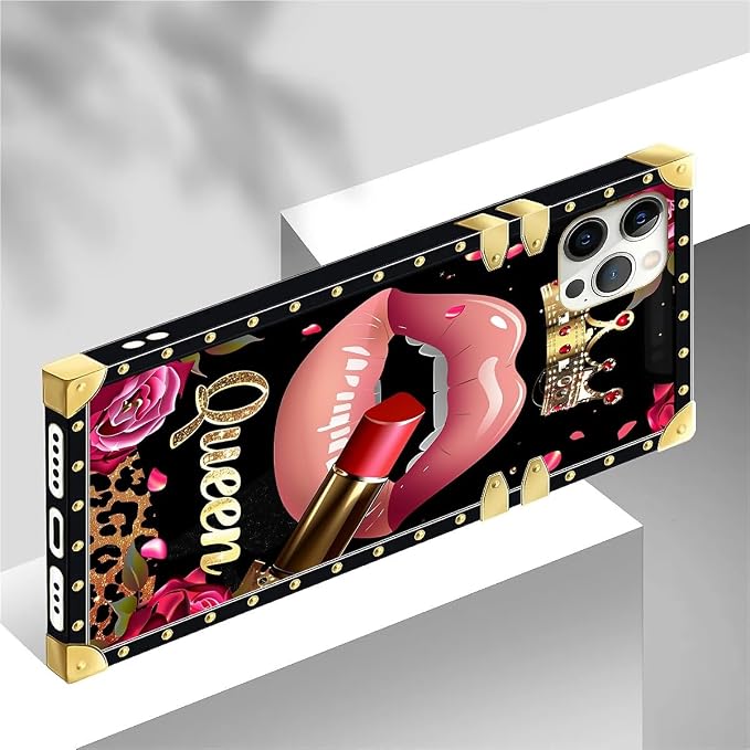 Compatible with iPhone 12 Case, Glitter Red Rose Queen Leopard Lipstick Luxury - Image 4