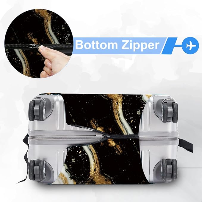 ANNA QUEEN Black White Gold Marble Luggage Cover- Stretchable, Water Resistant - Image 5