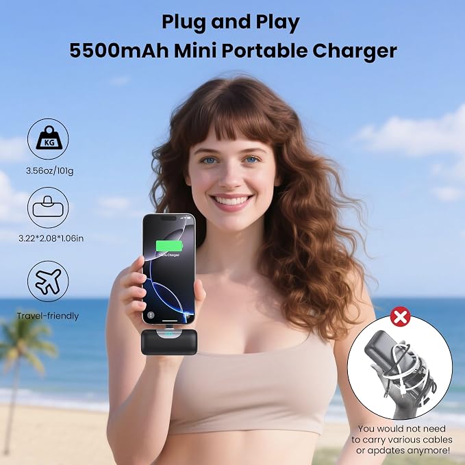 Mini Portable Charger for iPhone 17/16, 5500mAh LCD Display USB C Power Bank - Image 7