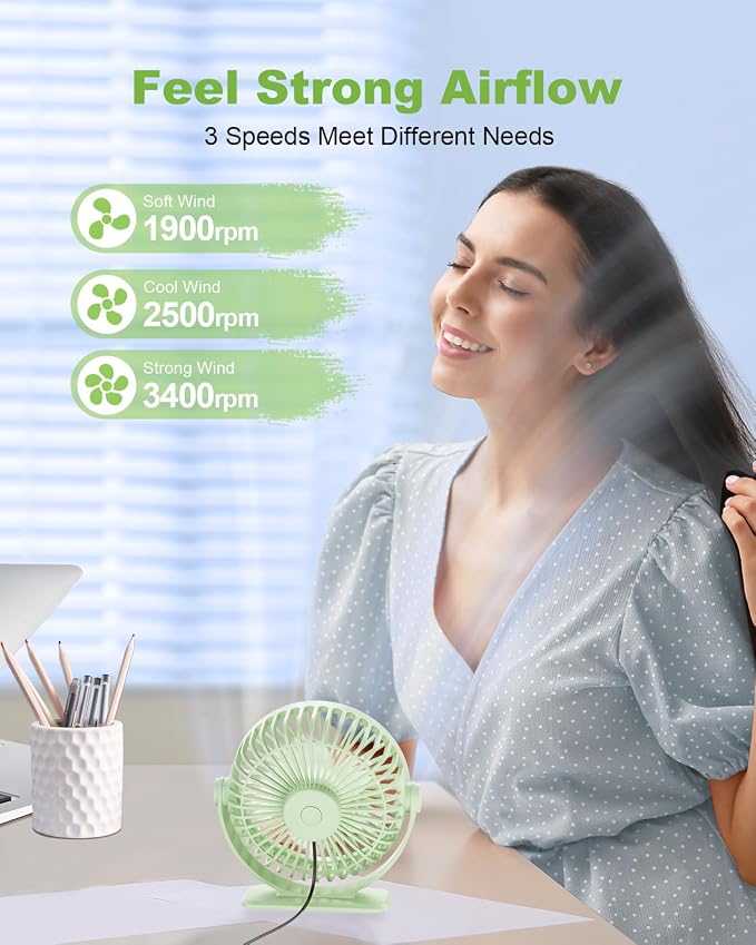 TriPole USB Desk Fan Mini Portable Fan, 3 Speeds Strong Breeze Small Electric - Image 3