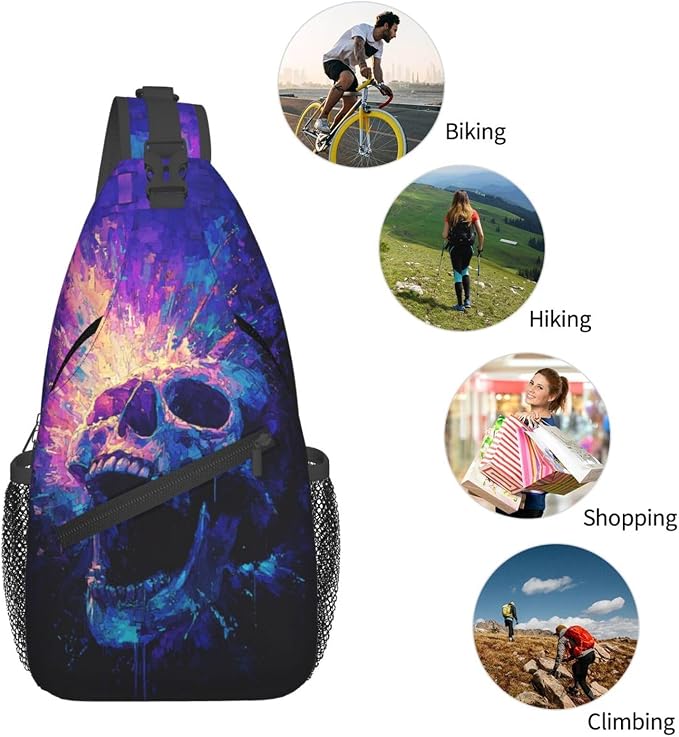 Trippy Skull Sling Bag Crossbody Travel Hiking Chest Backpack Shoulder Daypack - Image 6