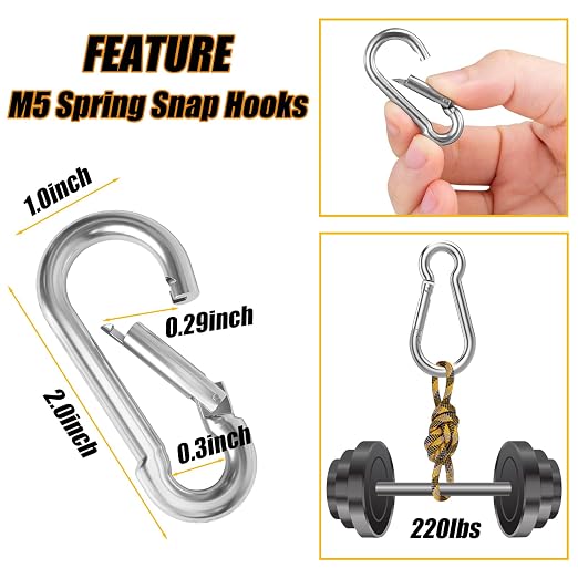 200PCS Spring Snap Hook Carabiner, 3/16" Galvanized Steel Snap Clip Hook - Image 2