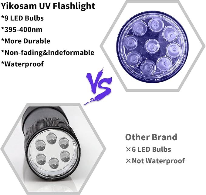 10 Pcs UV Black Light Flashlights Bulk, 9 Led 395-400nm Mini Blacklight - Image 6