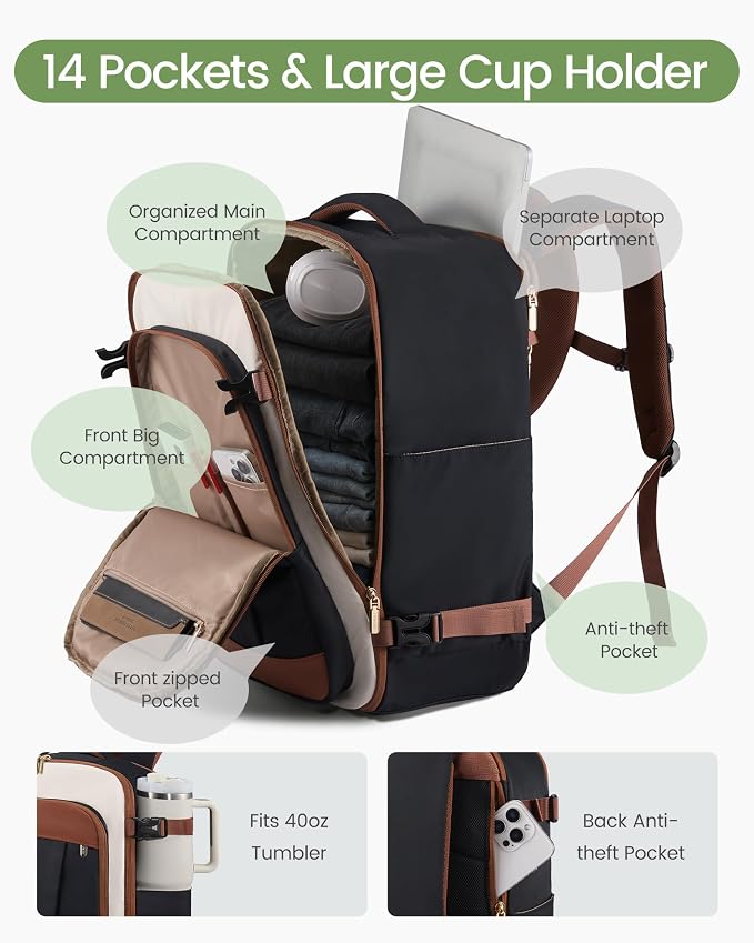 LOVEVOOK 40L Travel Backpack for Women & Men, Airline Approved Carry On Backpack - Image 4