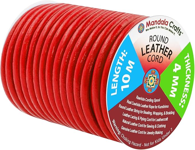 Mandala Crafts Round Cowhide Genuine Red Leather Cord by MandalaCrafts