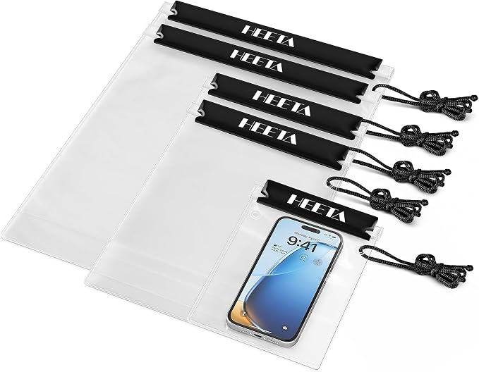 HEETA 5-Pack Clear Waterproof Dry Bag Pouch, Water Tight Cases Dry Bags by HEETA