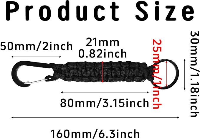 3PCS Paracord Keychain with Carabiner Clip, Braided Rope Key Chain Lanyard - Image 2