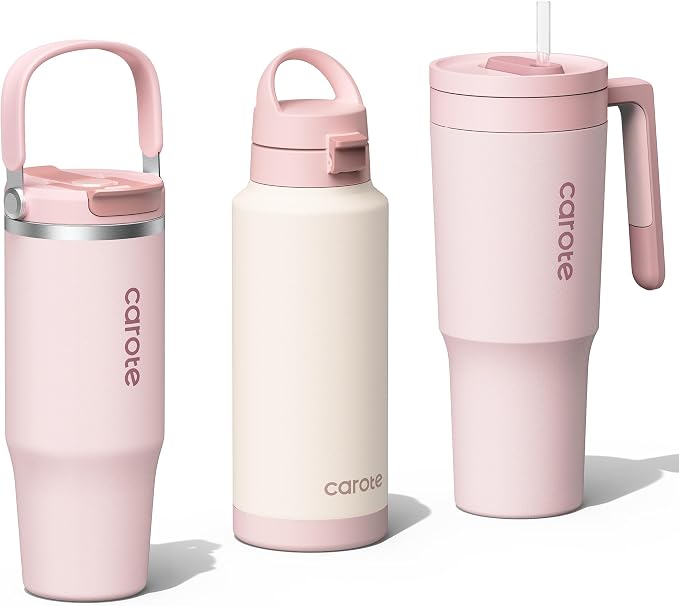 CAROTE 3-Pack Insulated Stainless Steel Water Bottles, Cup Holder Compatible by CAROTE