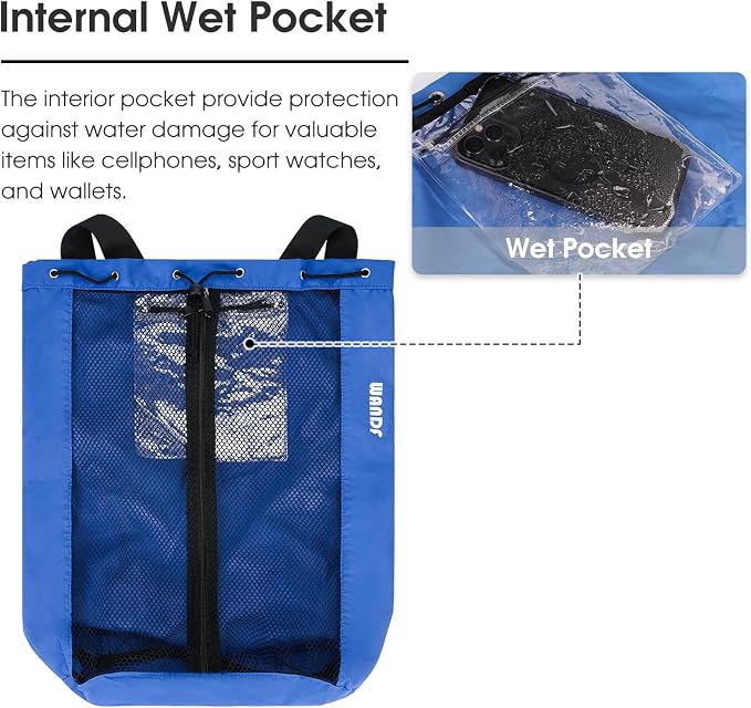 WANDF Swim Bag Mesh Drawstring Backpack Beach Backpack - Image 3