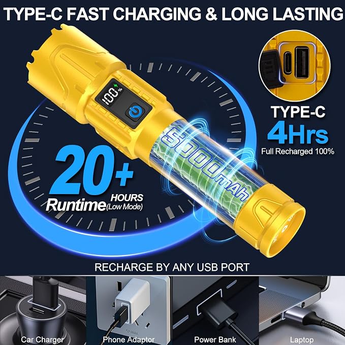 Banral Rechargeable Tactical Flashlights 2000 High Lumens - 5000mAh Super - Image 3