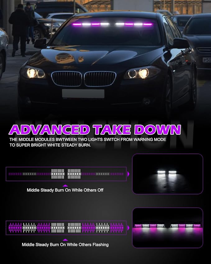 HLauto 604N Emergency Dash Strobe Lights: 2x16.8 inch Purple White Security - Image 4