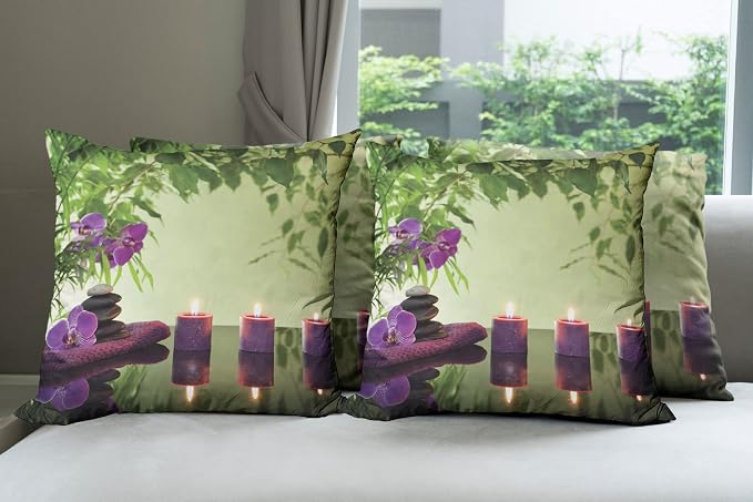 Ambesonne Spa Throw Pillow Cushion Case Pack of 4, Stones Aromatic Candles and by Ambesonne