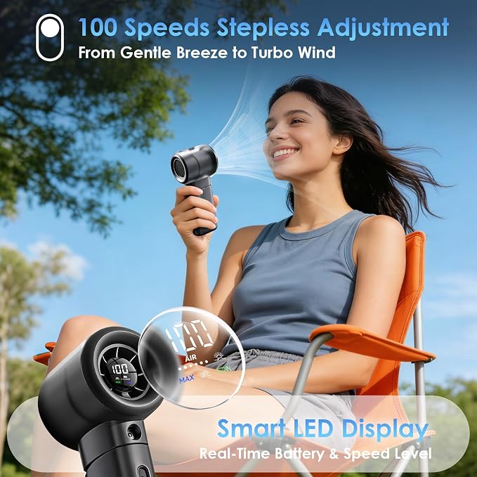 Portable Misting Fan Handheld Powerful Turbo Fan, 100 Speeds, 6000mAh - Image 4