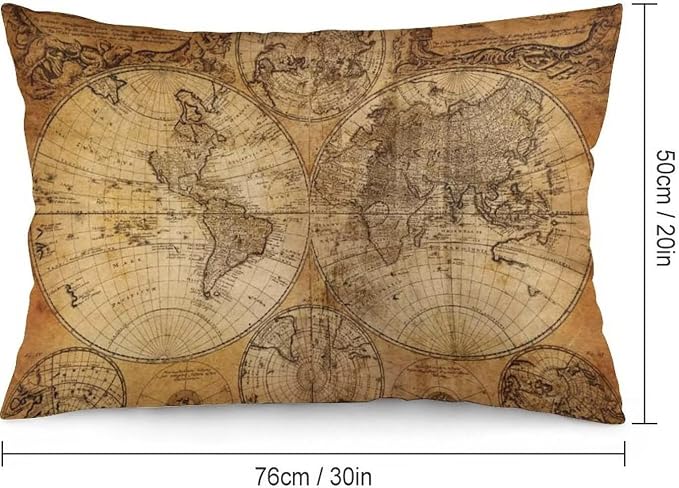 Vintage World Map Throw Pillow Covers Set of 2 Queen Size Old Paper Nostalgic - Image 2