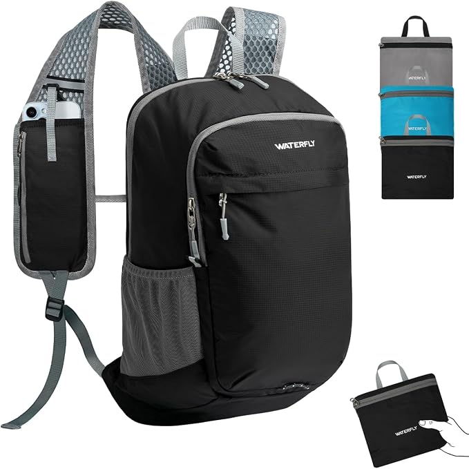 WATERFLY Packable Lightweight Small Backpack: 15L Foldable Mini Hiking Daypack by Waterfly