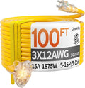 100ft 12 Gauge Heavy Duty 3 Outlet Extension Cord Splitter by Deeklify