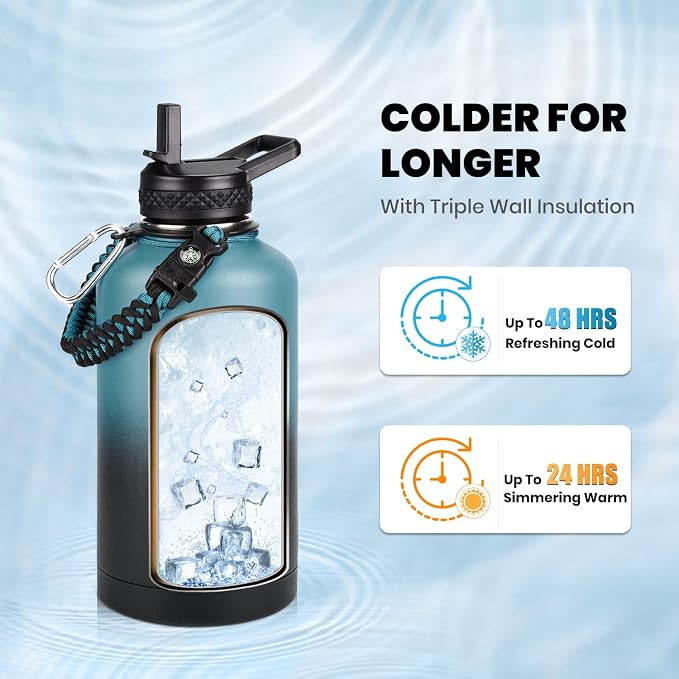 RAYMYLO Insulated Water Bottle 64 oz, Triple Wall Vacuum Stainless Steel - Image 2