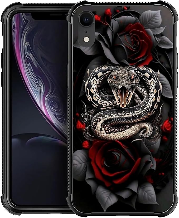 for iPhone XR Case, Entwined Rose Snake Pattern Graphic Design Girl Boy Soft by FKBRCL4U