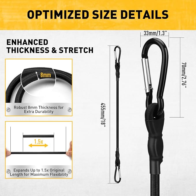 6 Piece 18 Inch Carabiner Bungee Cords - Image 3