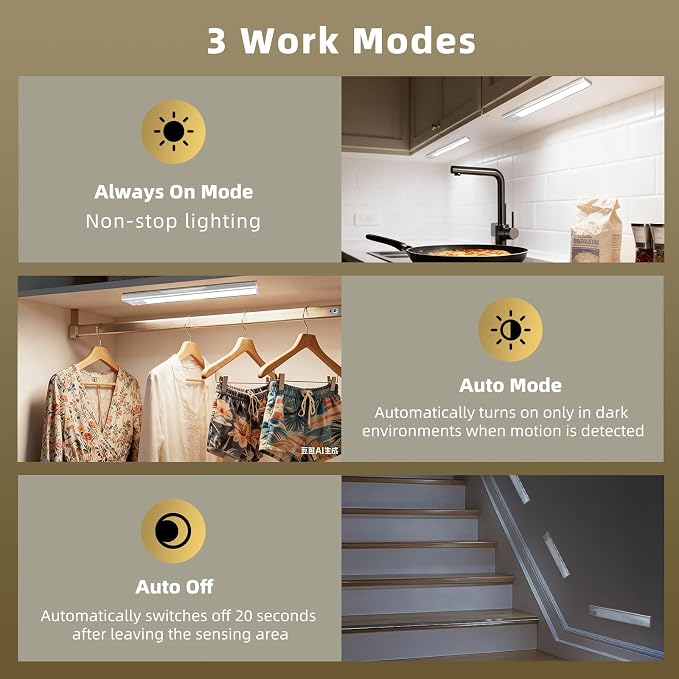 12inch Under Cabinet Lighting, 4 Pack Rechargeable Motion Sensor Light Indoor - Image 3