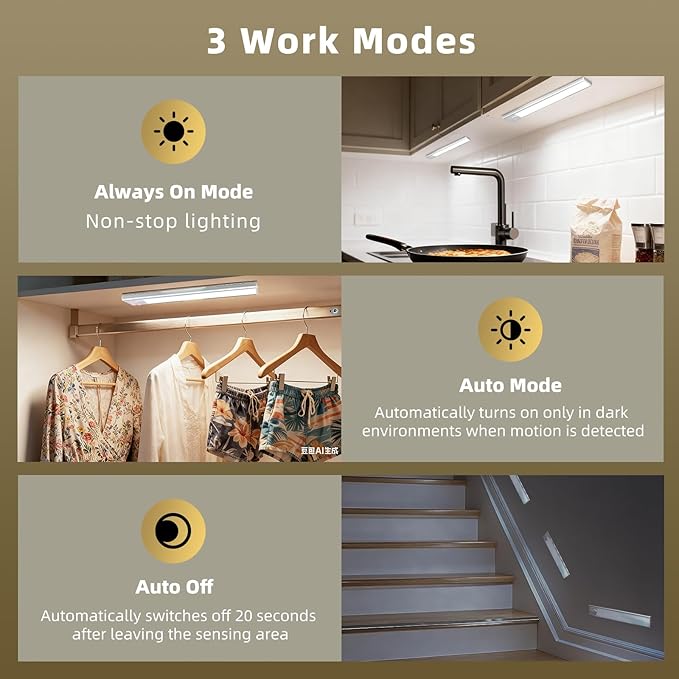 14inch Under Cabinet Lighting, 4 Pack Rechargeable Motion Sensor Light Indoor - Image 3