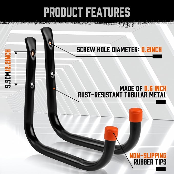 HORUSDY 6 Pack 8 Inch Heavy Duty Garage Hooks, Wall Mount Storage Hangers - Image 3
