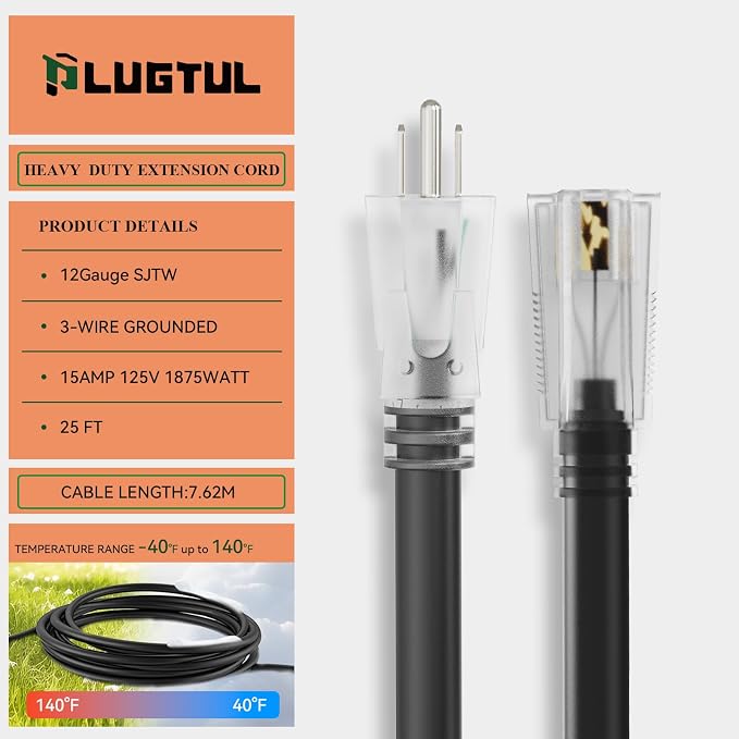 PLUGTUL Outdoor Extension Cord 25FT, 12 Gauge Extension Cord - Image 3