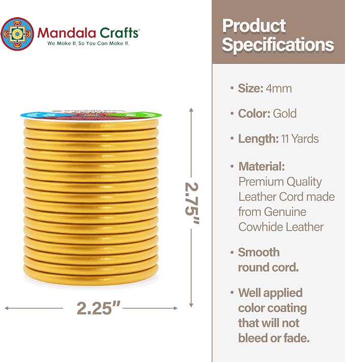 Mandala Crafts Round Genuine Gold Leather Cord - Image 4