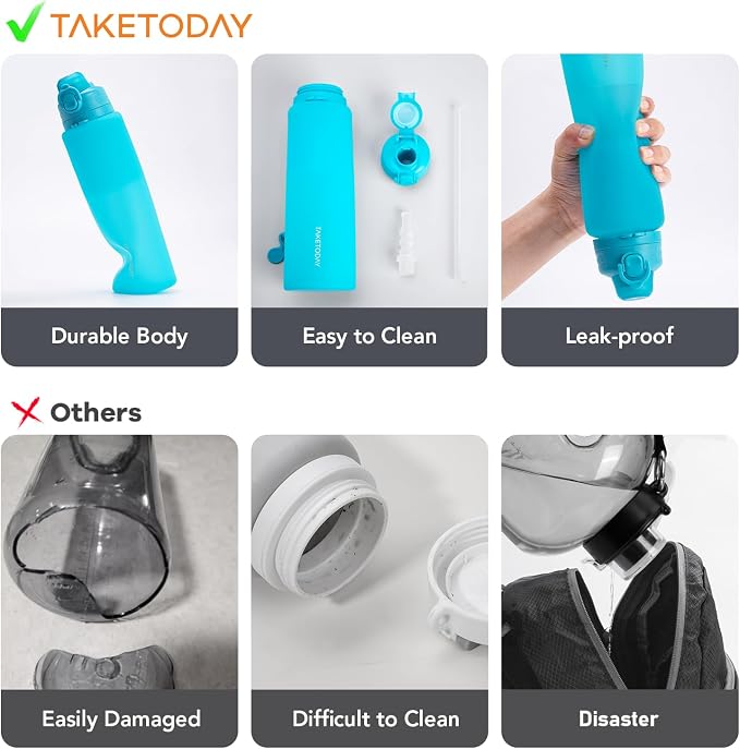TakeToday Collapsible Water Bottles 32oz, Foldable Travel Water Bottle - Image 2