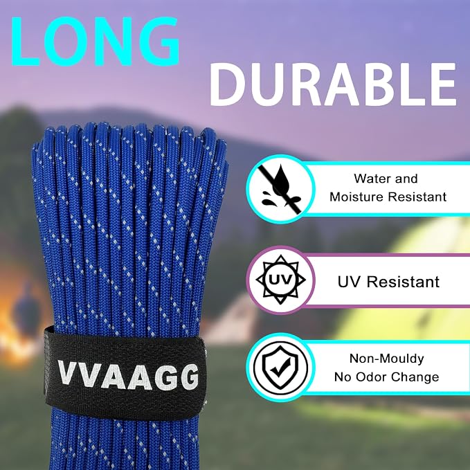 VVAAGG Reflective Paracord Rope 100FT, 7 Strand Nylon para Cord Lanyard Utility - Image 2