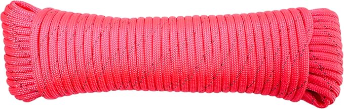 Paracord Rope, Reflective III Parachute Cord 7 Strand Core 550lb, 50ft Pink by LUOPUTUO