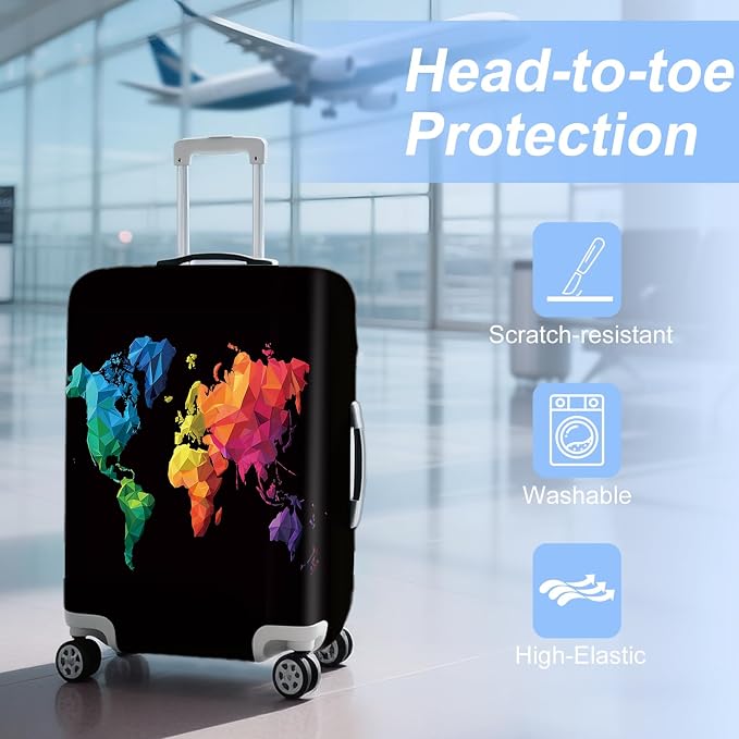 ANNA QUEEN Geometric World Map Travel Luggage Cover -Stretchable Airplane - Image 3