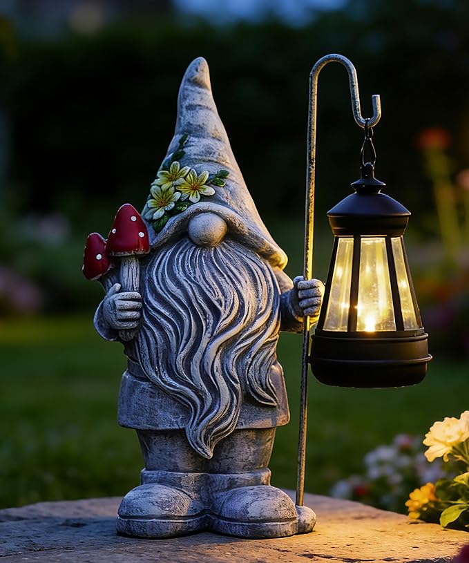 Garden Gnome Statue with Lantern: Outdoor Sculpture Decor - Image 8