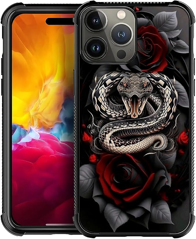 for iPhone 15 Pro Max Case, Entwined Rose Snake Pattern Graphic Design Girl Boy by FKBRCL4U