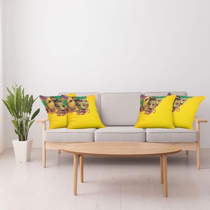 Ambesonne Mardi Gras Decorative Throw Pillow Case Pack of 4, Colorful Group of - Image 4