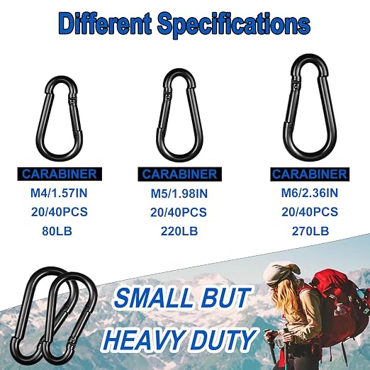 40PCS M6 Heavy Duty Carabiner Clip, 2.36Inch Snap Hook Quick Link Small - Image 5