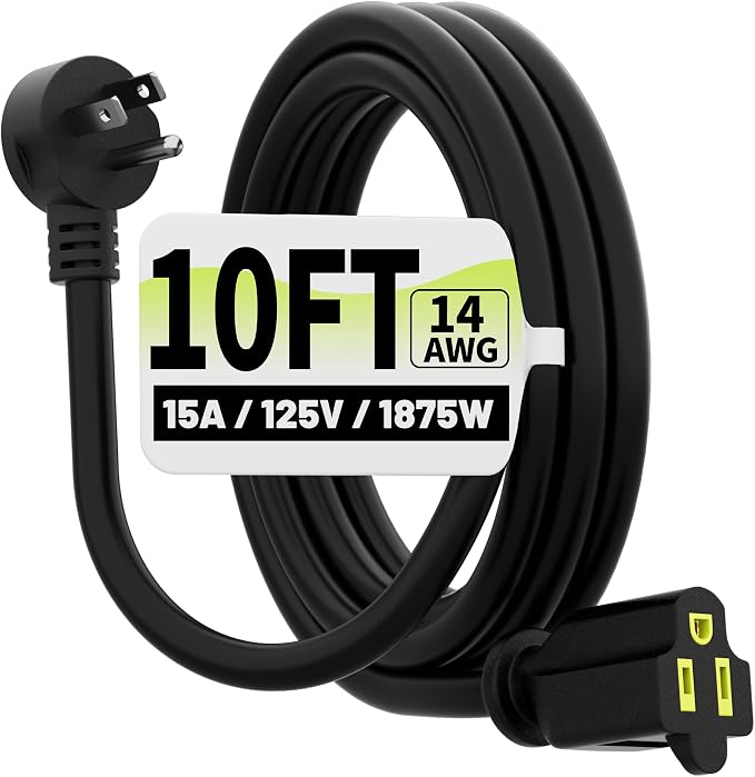 Vockjour 10 FT Black Low Profile Flat Plug 14 Gauge Heavy Duty Extension Cord by Vockjour