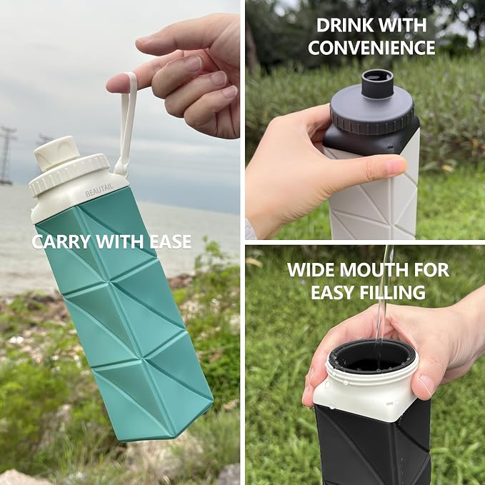 BEAUTAIL Collapsible Water Bottles, Silicone Foldable Water Bottle 610ml - Image 5