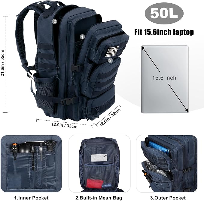 Military Tactical Backpack 50L Large Day Backpack - Image 3