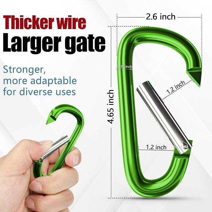 sprookber 4" & 5" Extra Large Aluminum Carabiner D Ring, Caribeener Clips - Image 2