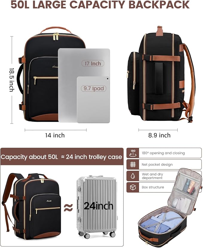 LOVEVOOK 50L Travel Backpack for Women & Men, Airline Approved Carry On Luggage - Image 4