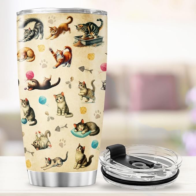 Cute Cat Pattern Travel Mug, 20oz Insulated Stainless Steel Tumbler - Image 4