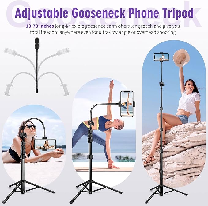 Nineigh 80" Phone Tripod, Selfie Stick Cellphone Tripod, Aluminum Tripods Stand - Image 2