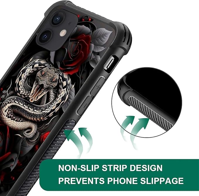 for iPhone 12/12 Pro Case, Entwined Rose Snake Pattern Graphic Design Girl Boy - Image 5