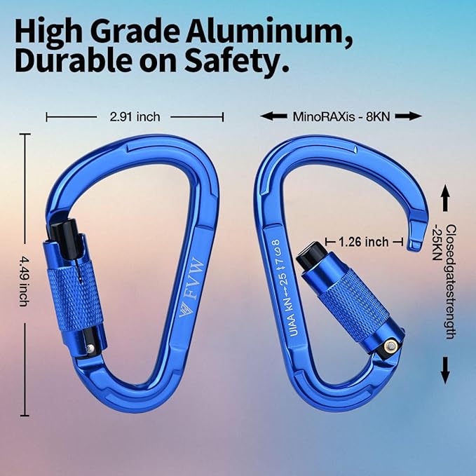 FVW Auto Locking Rock Climbing Carabiner Clips, Professional 25KN Heavy Duty - Image 2