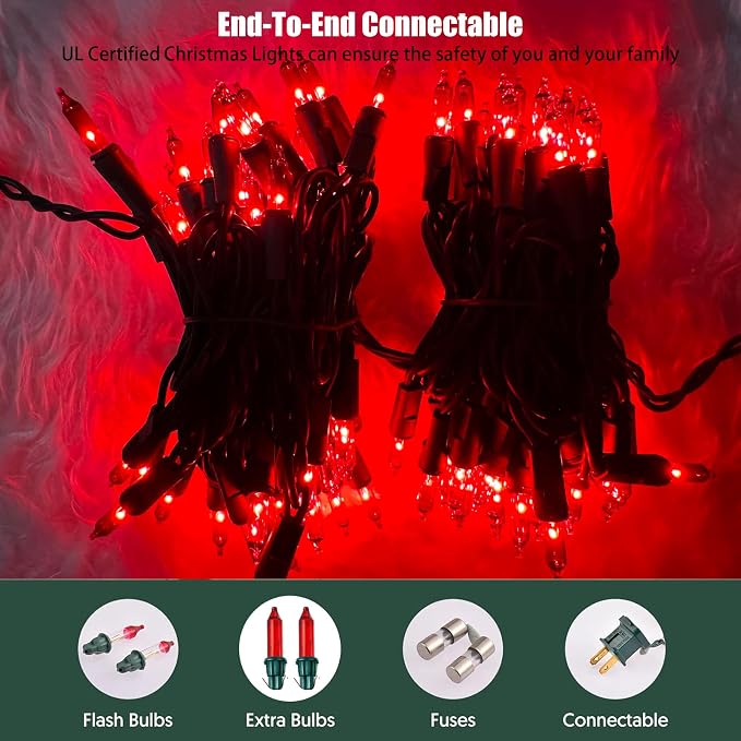 HISHINY Christmas Lights 100 Count Red Christmas Tree String Lights - Image 4