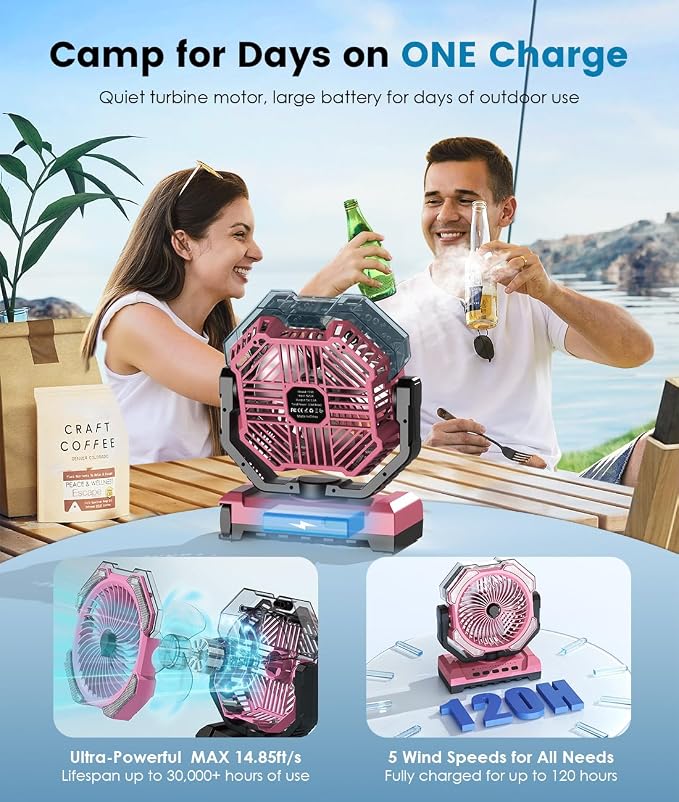 Misting Fan - Pink Portable Rechargeable Fan - Versatile - Image 3